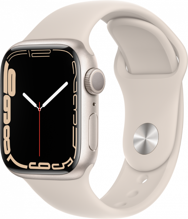 Apple Watch Series 7, 45 мм, цвета Starlight, спортивный браслет Starlight