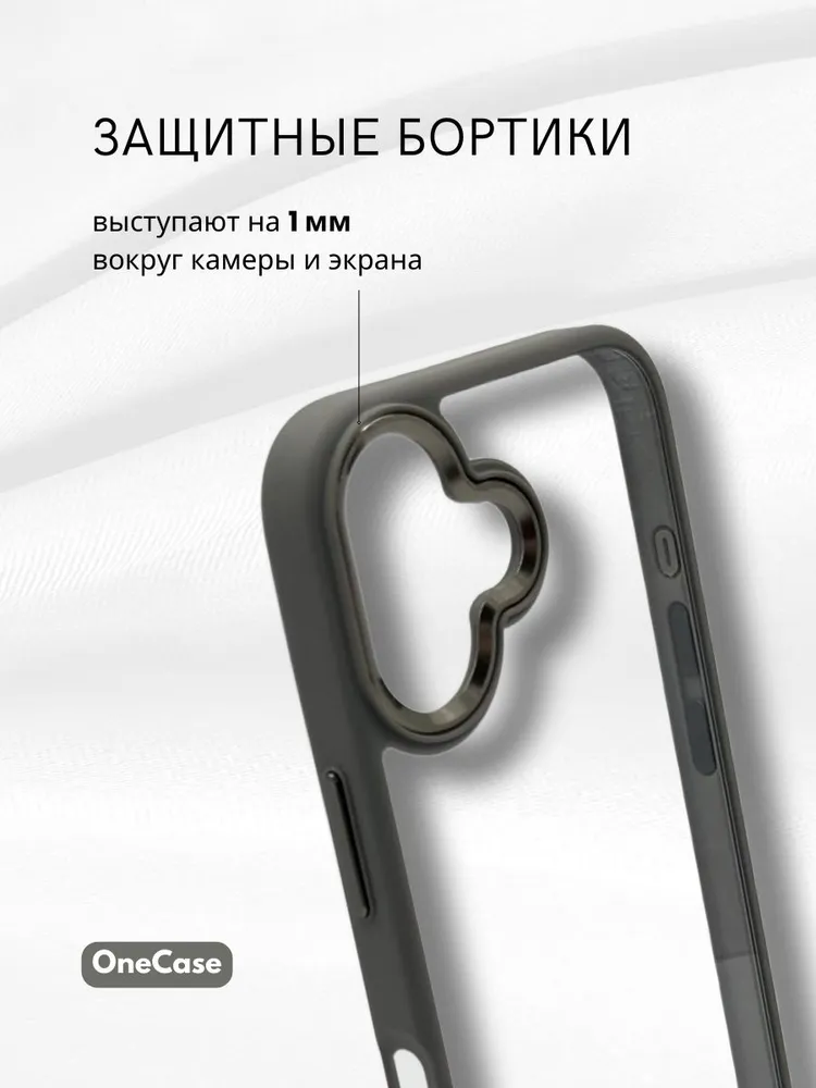 Чехол для iPhone 16 J-Case Силиконовый Прозрачный Серый борт, картинка 2