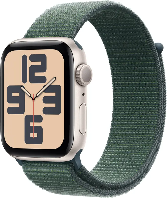Apple Watch SE 2024, 40 мм, алюминий цвета «Starlight», ремешок Loop цвета «Lake Green», картинка 1