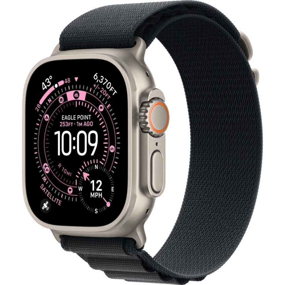 Apple Watch Ultra 3 GPS, 49 мм, натуральный титан, ремешок Alpine Loop цвета «Black», картинка 1