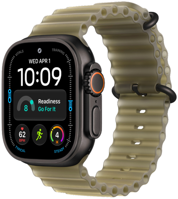 Apple Watch Ultra 4 GPS, 49 мм, черный титан, ремешок Ocean цвета Translucent Kelp