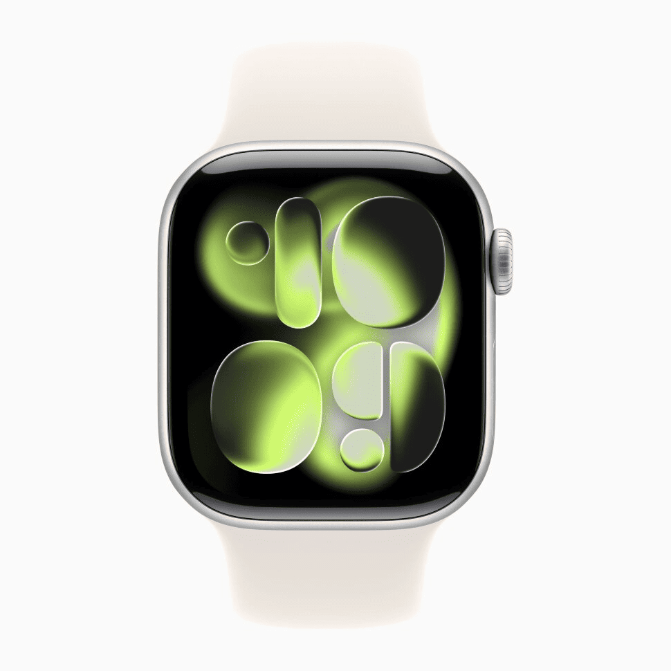 Apple Watch Series 11 GPS 46 мм, алюминий цвета «Silver», спортивный ремешок цвета «Starlight», картинка 2