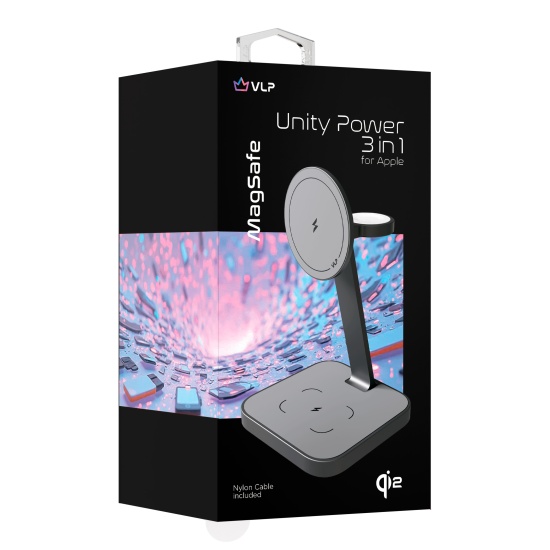 Беспроводное зарядное устройство VLP Unity Power 3 in 1 для Apple, натуральный титан, картинка 3
