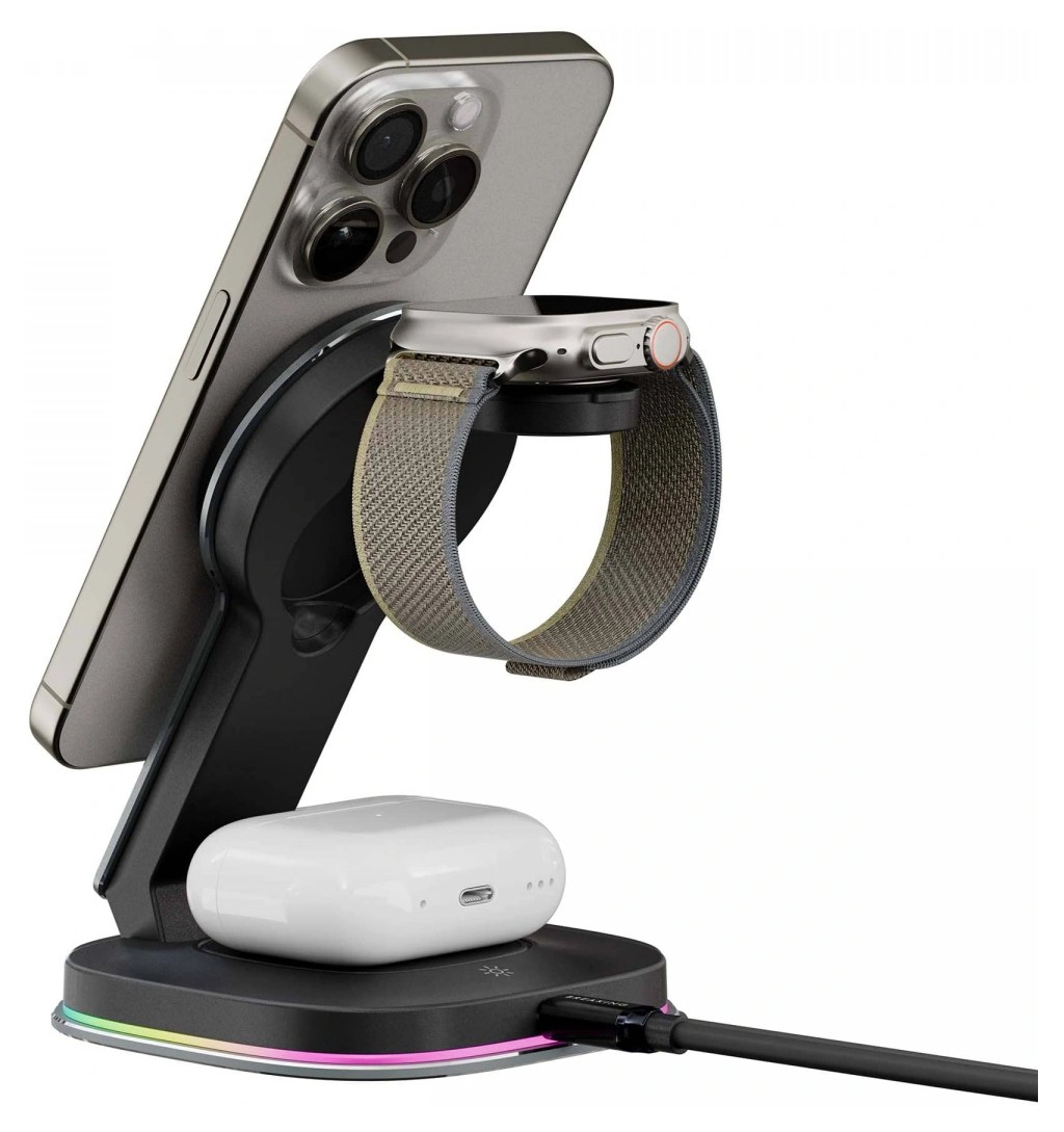 Беспроводное зарядное устройство Breaking 3 in 1 DS10 20W, Графит, картинка 2