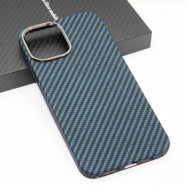 Чехол для iPhone 15 Pro Max Knit Силиконовый карбон с MagSafe, синий, картинка 2