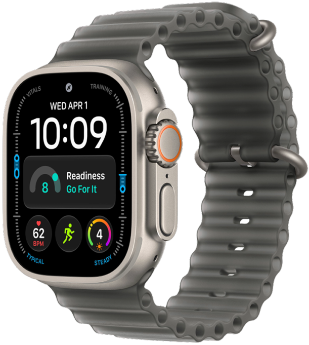 Apple Watch Ultra 4 GPS, 49 мм, натуральный титан, ремешок Ocean цвета Translucent Black