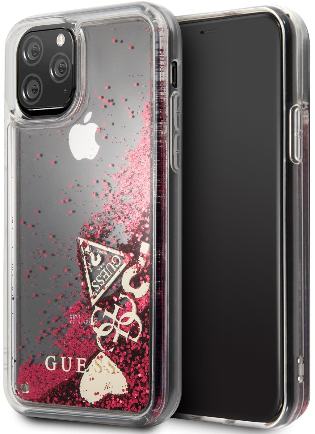 Чехол Guess для iPhone 11 Pro Liquid Glitter Hard Hearts Raspberry