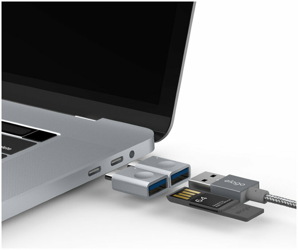 Адаптер Elago USB-C to USB-A Micro Aluminium LED Silver, картинка 2