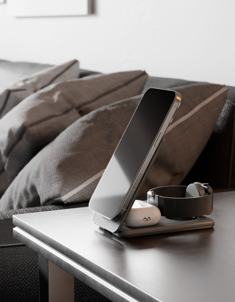 Беспроводное зарядное устройство VLP Alum Power Pro 3 in 1, натуральный титан, картинка 10