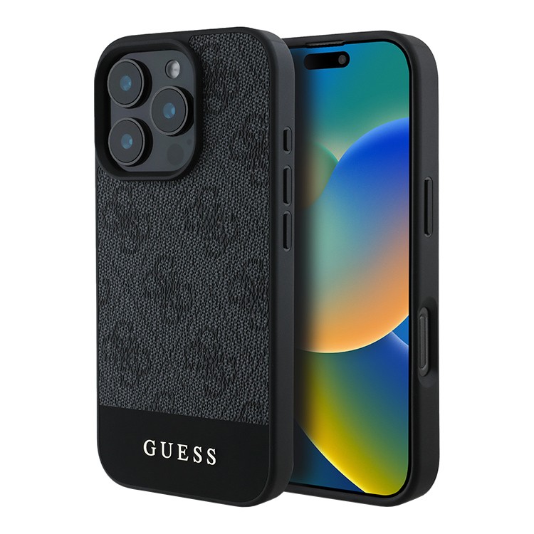 Чехол для iPhone 16 Pro Max GUESS PU Bottom stripe Metal logo Hard Grey