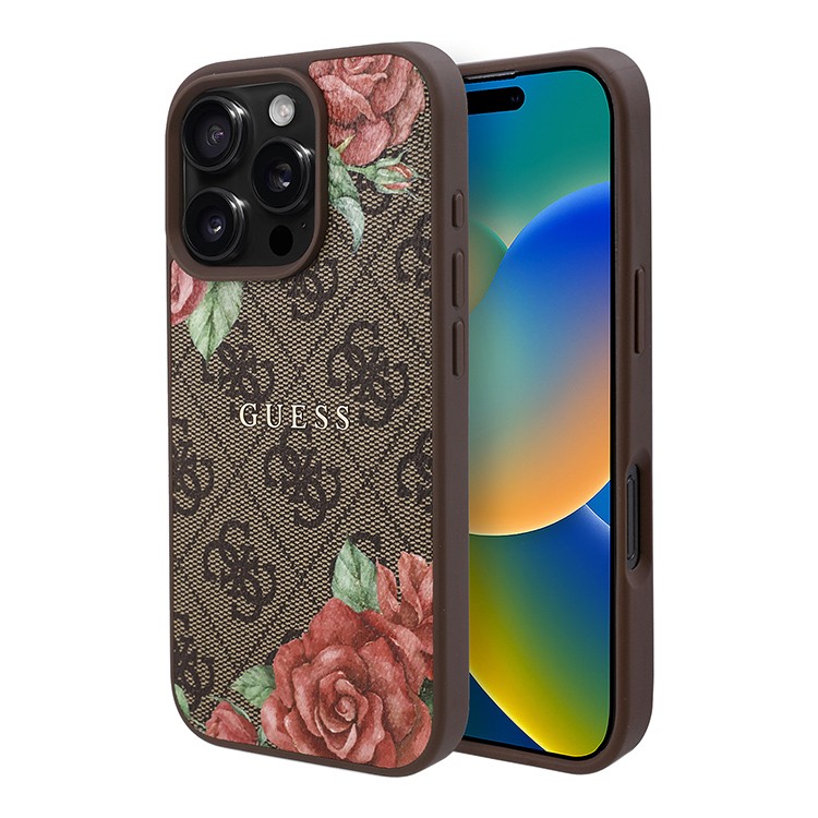 Чехол для iPhone 16 Pro Max GUESS PU Flowers Roses Hard Brown MagSafe