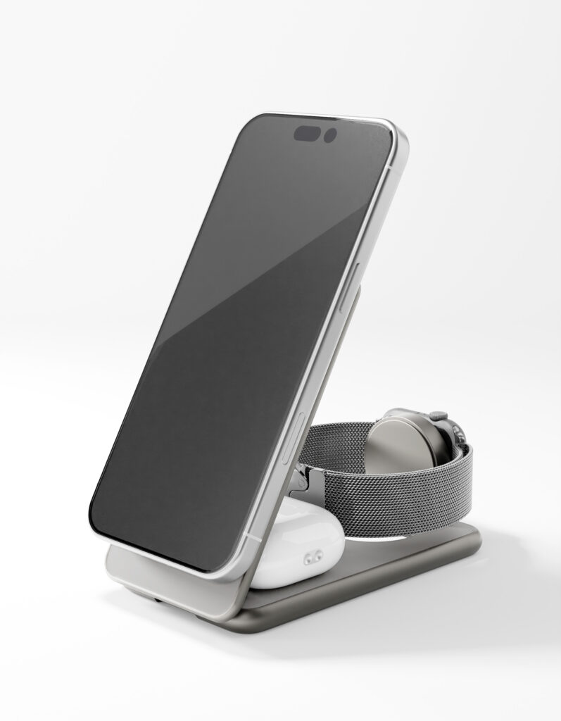 Беспроводное зарядное устройство VLP Alum Power Pro 3 in 1, натуральный титан