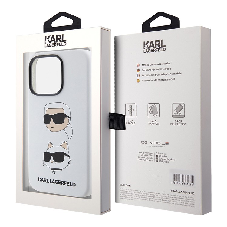 Чехол для iPhone 15 Pro KARL LAGERFELD Liquid Silicone NFT Karl & Choupette heads Hard White, картинка 5