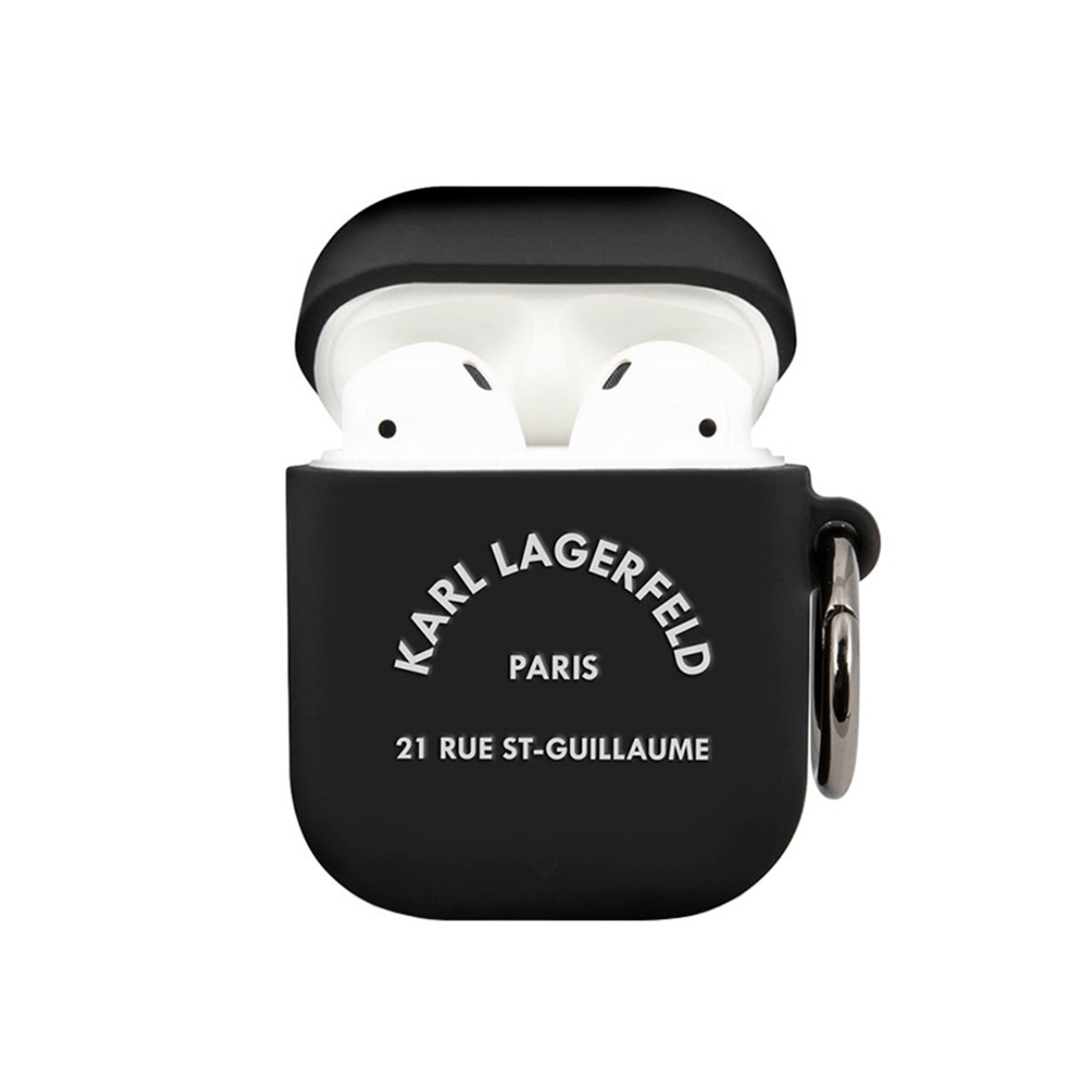 Чехол для AirPods 1/2 KARL LAGERFELD Silicone case with ring RSG logo Black, картинка 1
