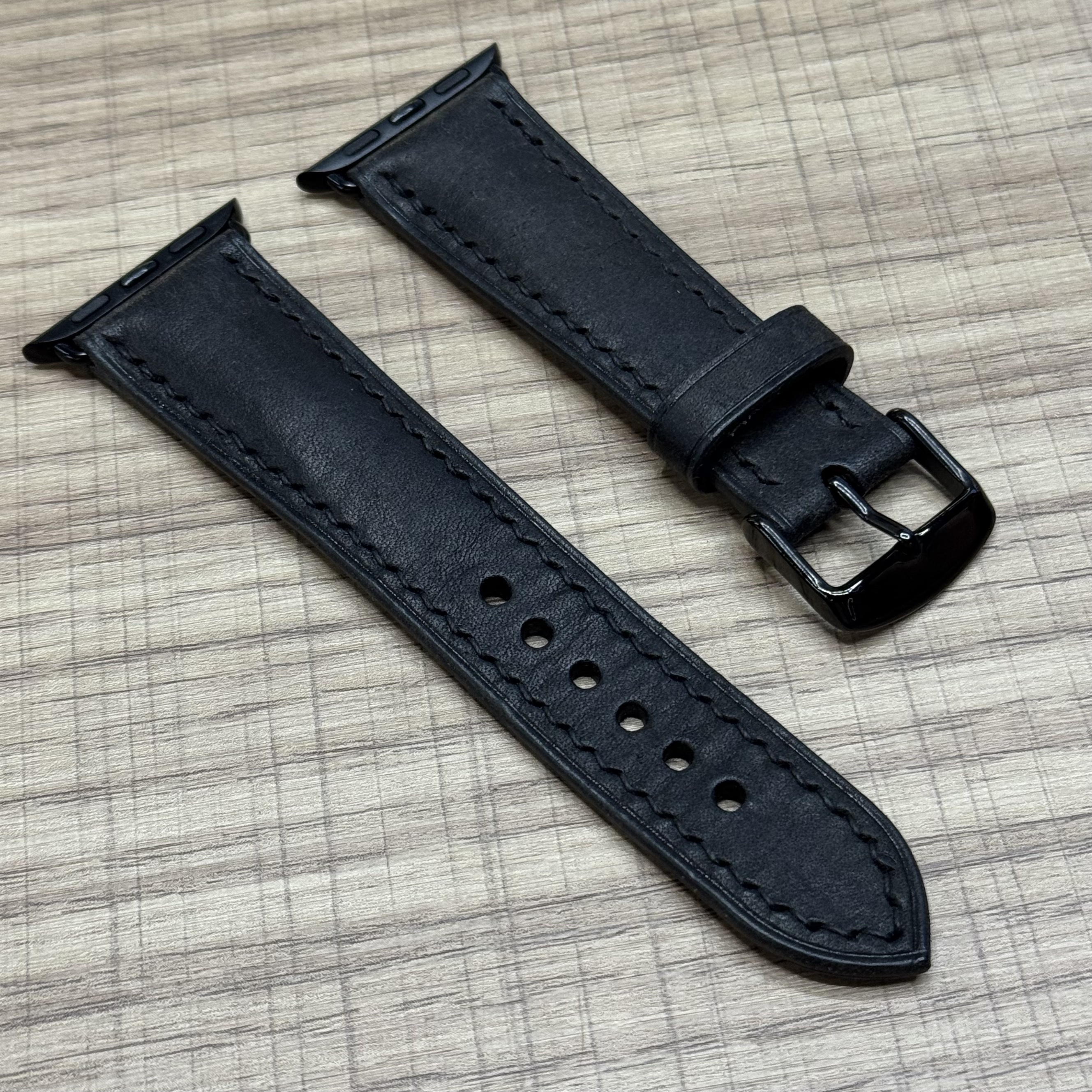 Ремешок для Apple Watch кожаный ручной работы 38/40/41mm Черный, картинка 2