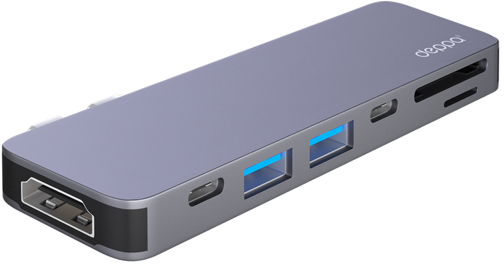 Deppa USB Type-C адаптер 7 в 1, HDMI, PD, 2xUSB, RJ45, microSD для MacBook - Графит