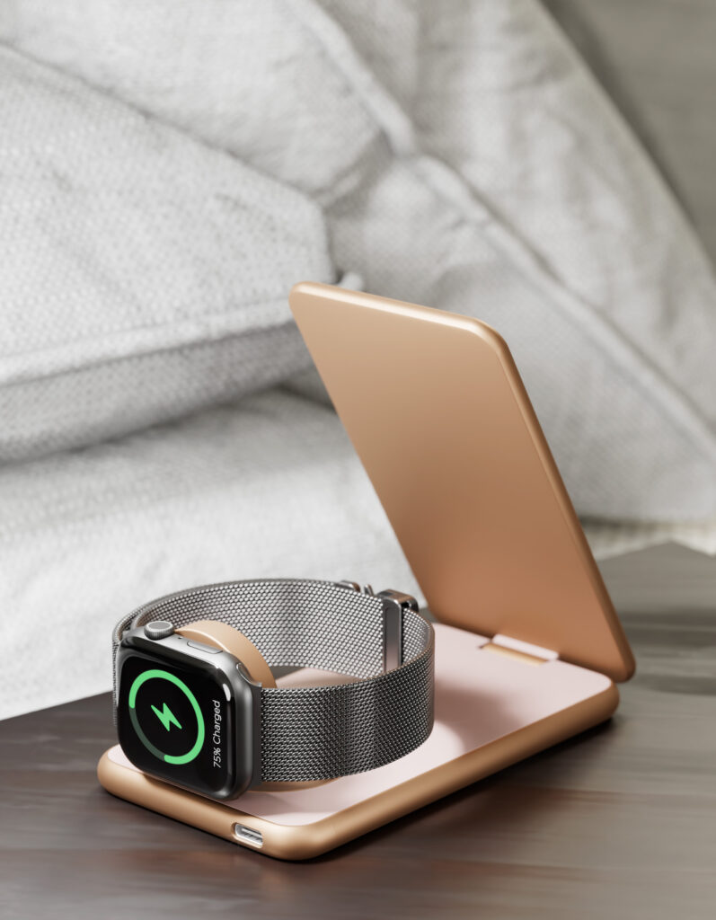 Беспроводное зарядное устройство VLP Alum Power Pro 3 in 1, пустынный титан, картинка 7