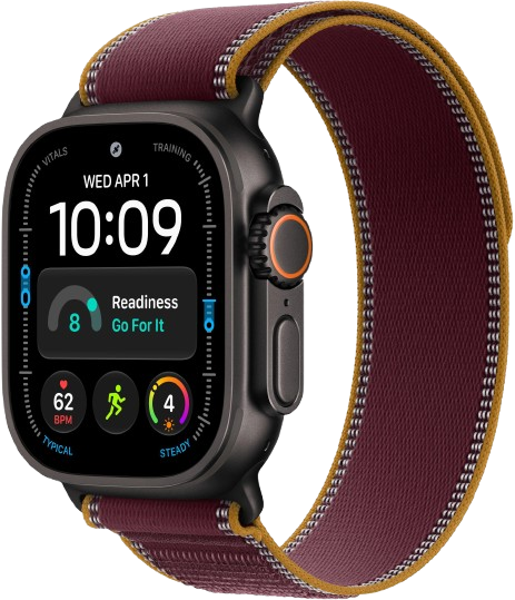 Apple Watch Ultra 4 GPS, 49 мм, черный титан, ремешок Trail Loop цвета Burgundy