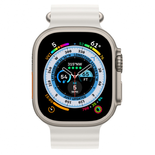 Apple Watch Ultra GPS + Cellular, 49 мм, Titanium, ремешок Ocean белого цвета, картинка 2