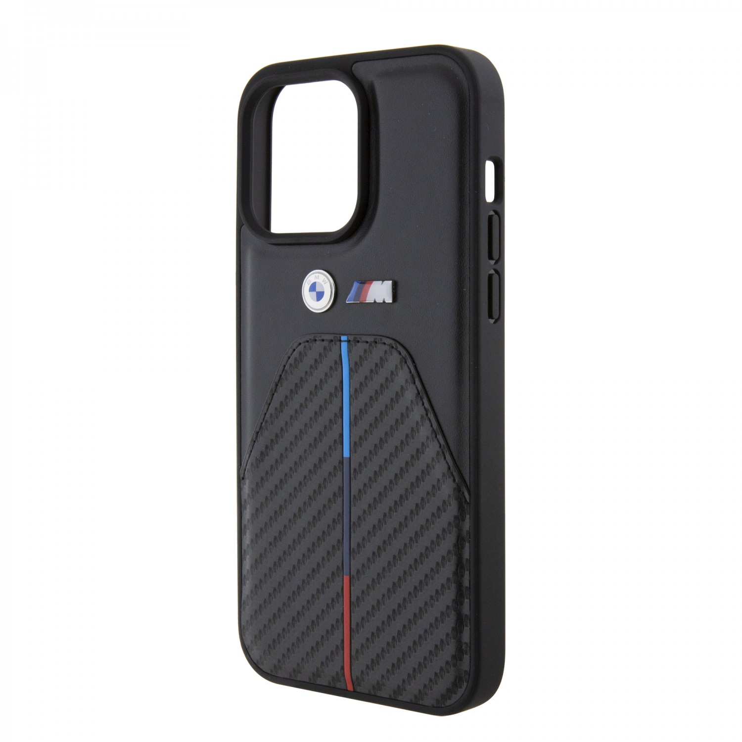 Чехол для iPhone 15 Pro Max BMW M PU Leather & Carbon With Metal Logos, картинка 2