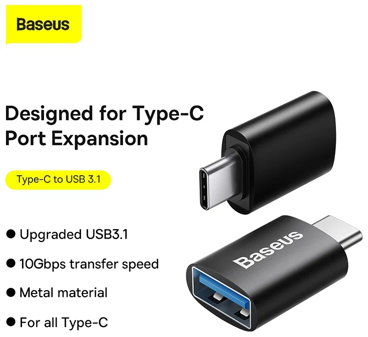 Адаптер-переходник Baseus Series Mini, USB-C male to USB-A, картинка 7